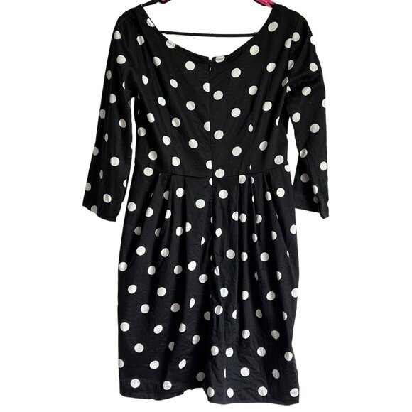 Betsey Johnson Polka Dot Dress Black White 3/4 Sleeve Pleated Size 4 Pockets - Picture 7 of 8